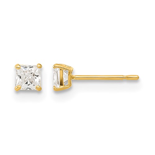 14K Yellow Gold Madi K 3mm Square CZ Basket-Set Stud Earrings