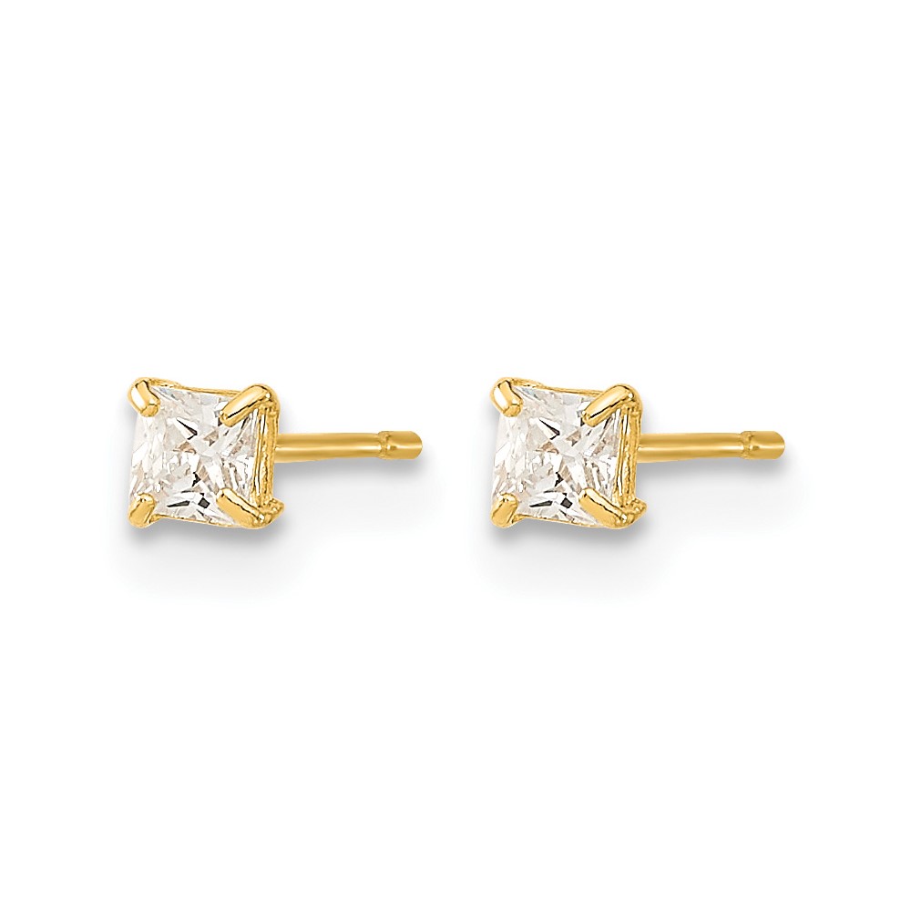 14k Madi K 2.5mm Square CZ Basket Set Stud Earrings (GK657)