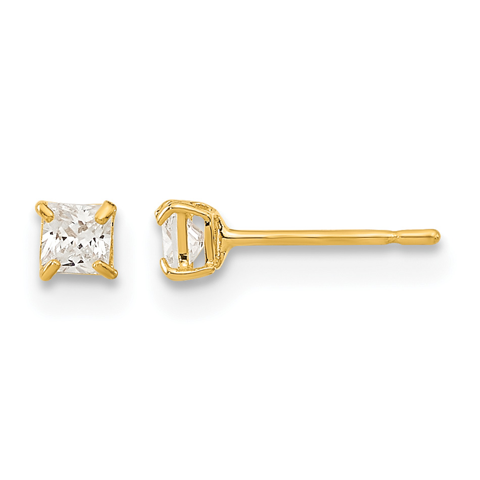 14k Madi K 2.5mm Square CZ Basket Set Stud Earrings (GK657)