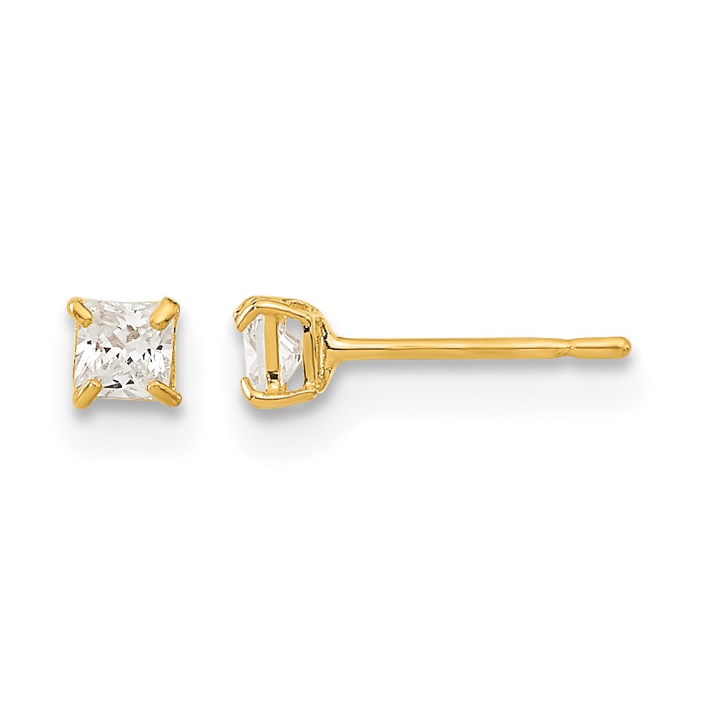 14K Yellow Gold Madi K 2.5mm Square CZ Basket-Set Stud Earrings