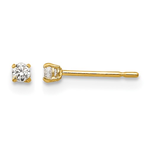14K Yellow Gold Madi K 2mm Round CZ Basket-Set Stud Earrings