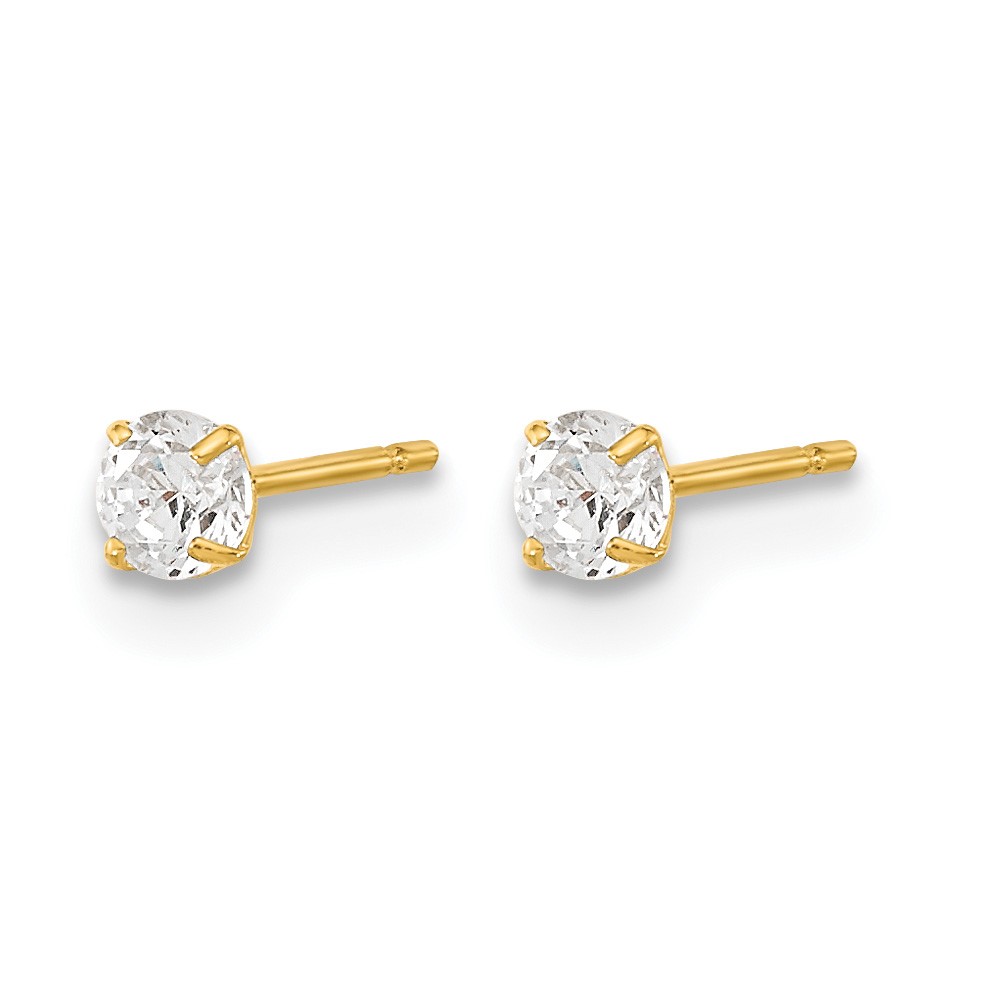 14k Madi K 3mm Round CZ Basket Set Stud Earrings (GK661)