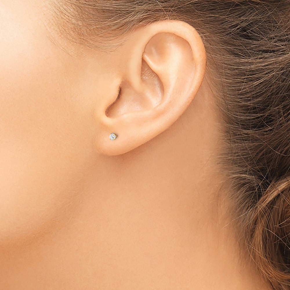 14k Madi K 3mm Round CZ Basket Set Stud Earrings (GK661)