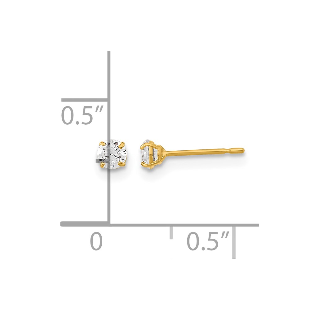 14k Madi K 3mm Round CZ Basket Set Stud Earrings (GK661)