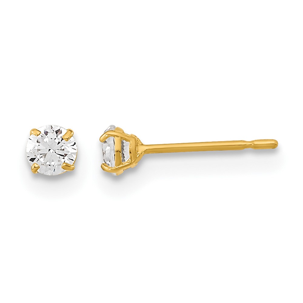 14k Madi K 3mm Round CZ Basket Set Stud Earrings (GK661)