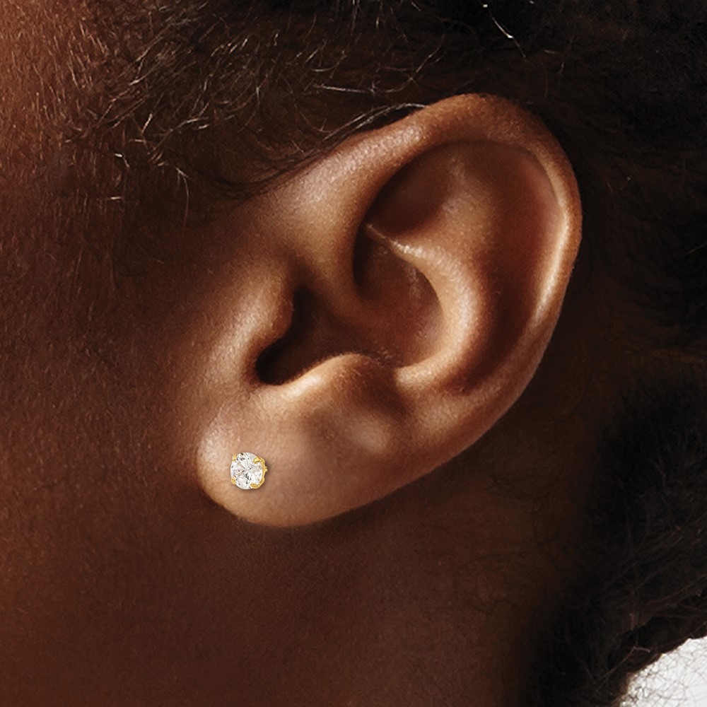 14k Madi K 4mm Round CZ Basket Set Stud Earrings (GK662)