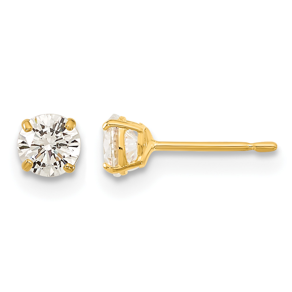 14k Madi K 4mm Round CZ Basket Set Stud Earrings (GK662)