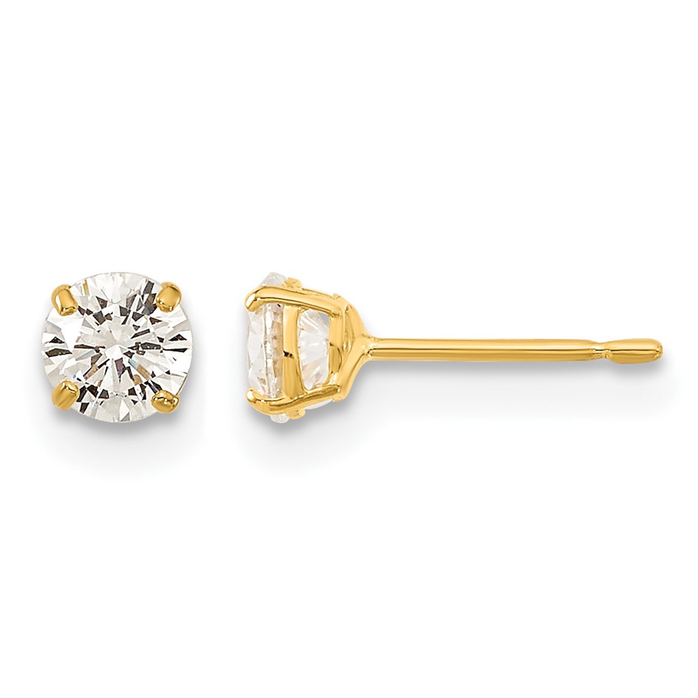 14k Madi K 4mm Round CZ Basket Set Stud Earrings (GK662)