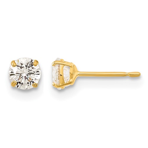 14K Yellow Gold Madi K 4mm Round CZ Basket-Set Stud Earrings