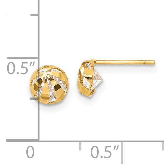 14k Madi K CZ D/C Children's Half Round Ball Post Earrings
