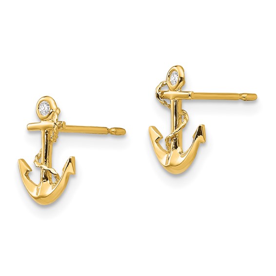 14k Madi K CZ Anchor Childrens Post Earrings