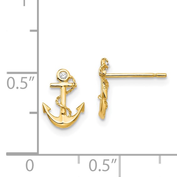 14k Madi K CZ Anchor Childrens Post Earrings
