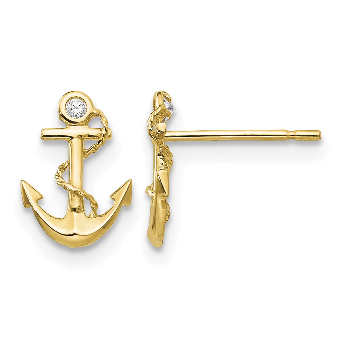 14k Madi K CZ Children's Anchor Post Earrings (GK680)