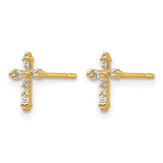14k Madi K CZ Cross Childrens Post Earrings
