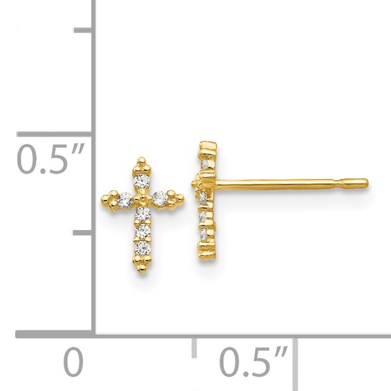 14k Madi K CZ Cross Childrens Post Earrings