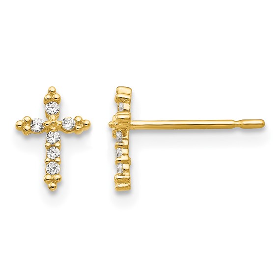 14k Madi K CZ Cross Childrens Post Earrings
