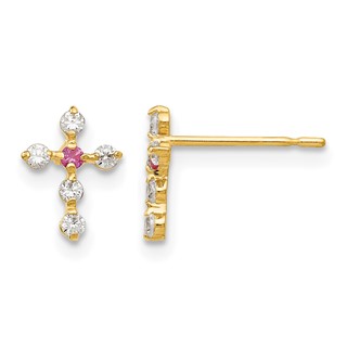 14k Madi K CZ Cross Childrens Post Earrings