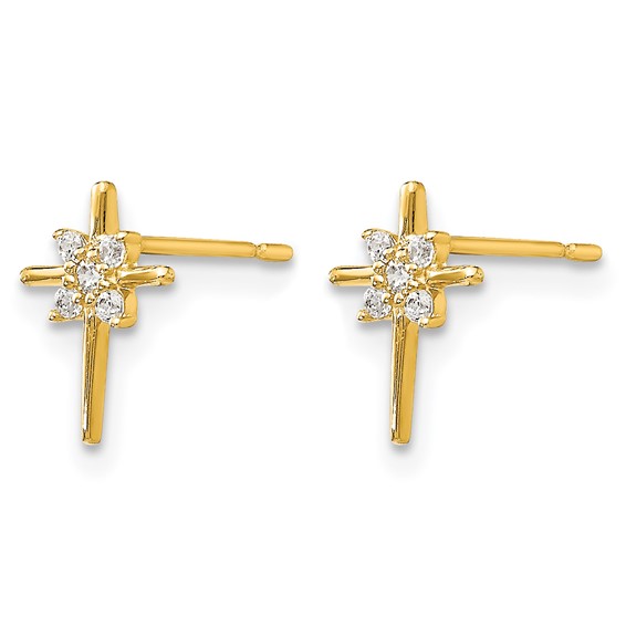 14k Madi K CZ Cross Childrens Post Earrings