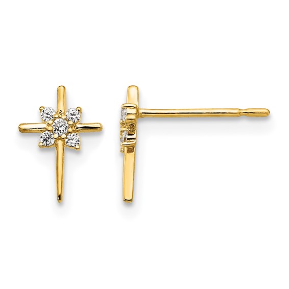 14k Madi K CZ Cross Childrens Post Earrings