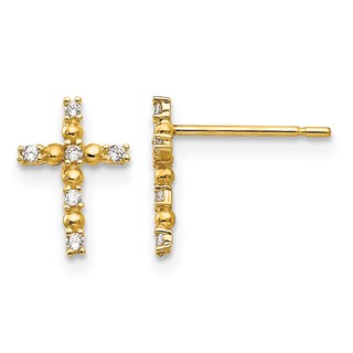 14k Madi K CZ Cross Childrens Post Earrings