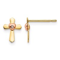 14K Yellow and Rose Gold Madi K Heart Cross Post Earrings view 1