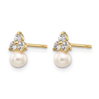 14K Yellow Gold Madi K White Freshwater Cultured Pearl and CZ Post Earrings view 2