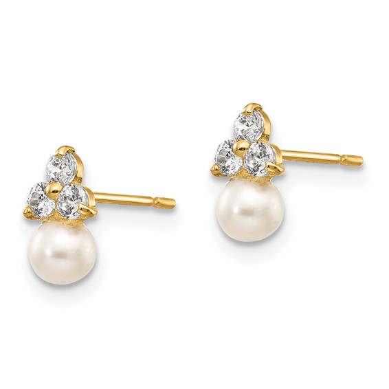 14k Madi K White Freshwater Cultured Pearl and CZ Post Earrings