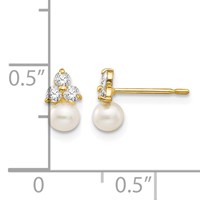 14K Yellow Gold Madi K White Freshwater Cultured Pearl and CZ Post Earrings view 4