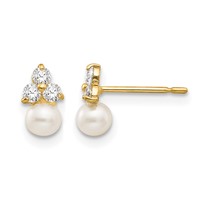 14K Yellow Gold Madi K White Freshwater Cultured Pearl and CZ Post Earrings view 1