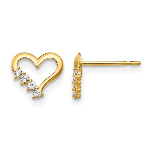 14K Yellow Gold Madi K CZ Heart Post Earrings