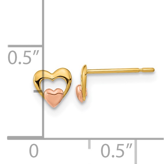 14k Yellow and Rose Gold Madi K 5.00mm Heart Childrens Post Earrings