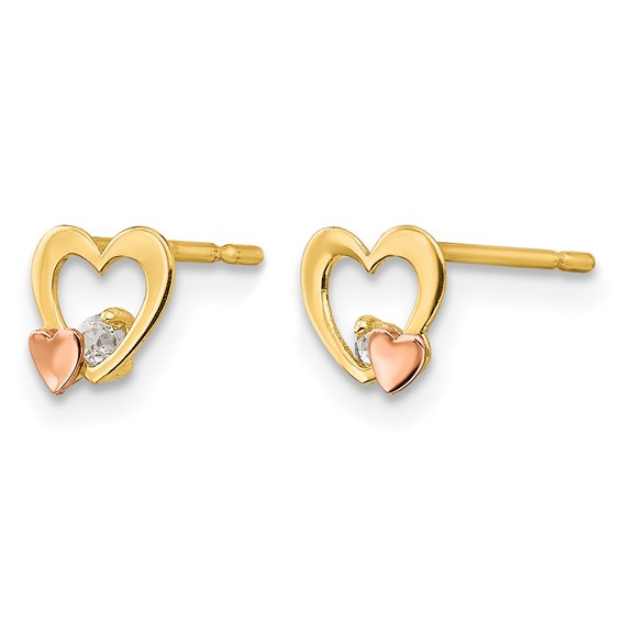 14k Yellow and Rose Gold Madi K CZ Heart Childrens Post Earrings
