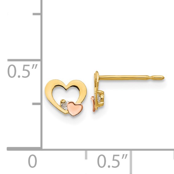 14k Yellow and Rose Gold Madi K CZ Heart Childrens Post Earrings