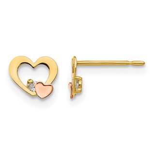 14k Yellow and Rose Gold Madi K CZ Heart Childrens Post Earrings