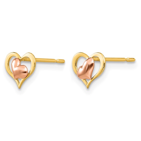14k Yellow and Rose Gold Madi K 8.00mm Heart Childrens Post Earrings