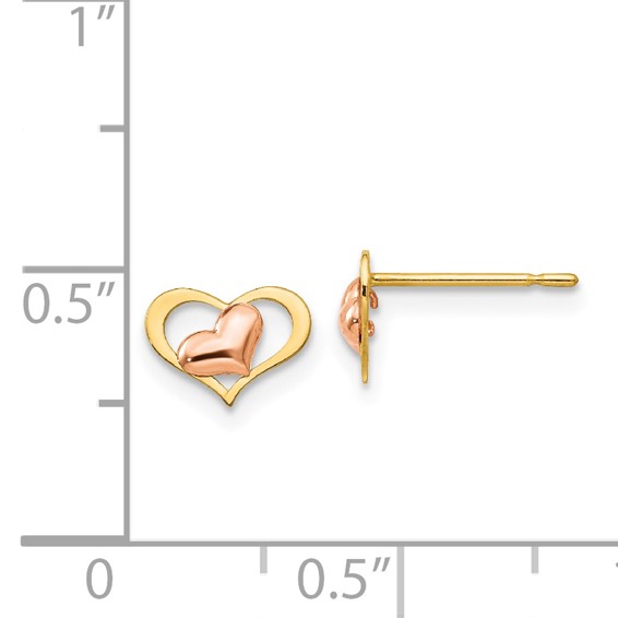 14k Yellow and Rose Gold Madi K 8.00mm Heart Childrens Post Earrings
