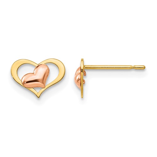 14K Yellow and Rose Gold Madi K 8.00mm Heart Post Earrings