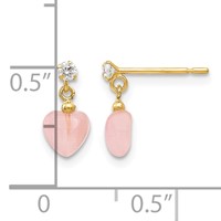 14K Yellow Gold Madi K CZ and Pink Cats Eye Heart Dangle Post Earrings view 4