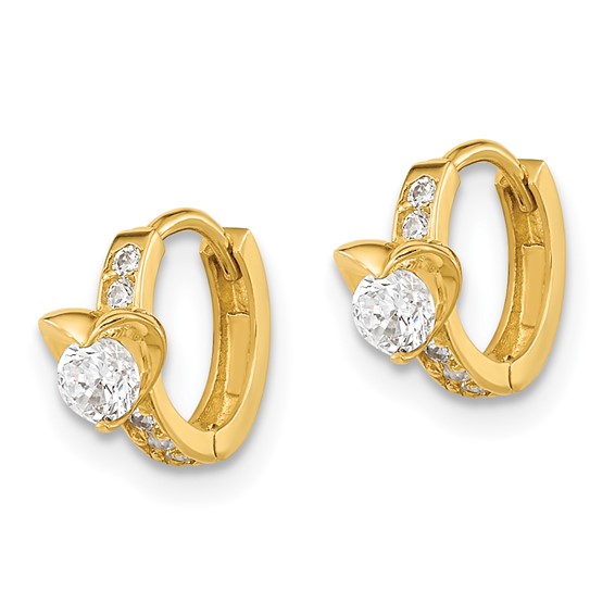 14k Madi K CZ Heart Childrens Hinged Hoop Earrings