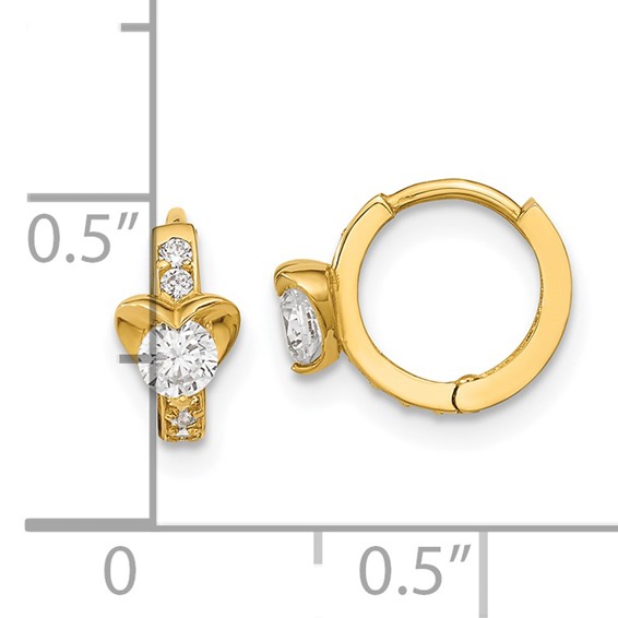 14k Madi K CZ Heart Childrens Hinged Hoop Earrings
