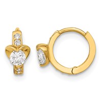 14K Yellow Gold Madi K CZ Heart Hinged Hoop Earrings view 1