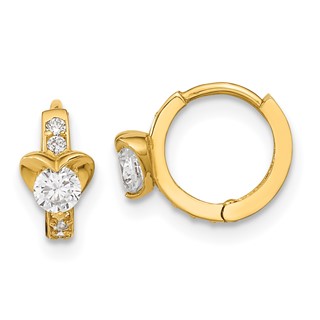 14k Madi K CZ Heart Childrens Hinged Hoop Earrings