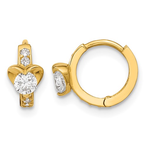 14K Yellow Gold Madi K CZ Heart Hinged Hoop Earrings
