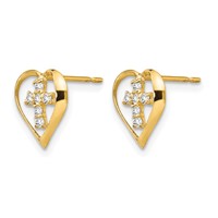 14K Yellow Gold Madi K CZ Heart Cross Post Earrings view 2