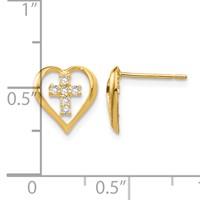 14K Yellow Gold Madi K CZ Heart Cross Post Earrings view 4
