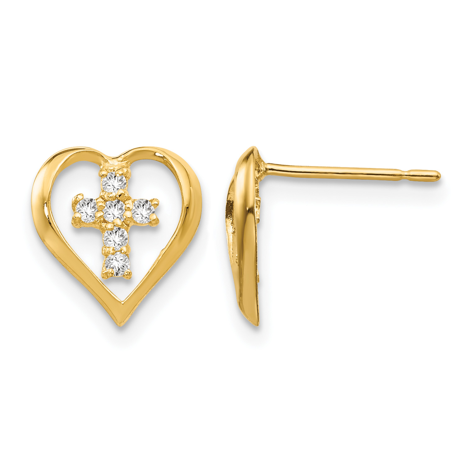 14k Madi K CZ Children's Heart Cross Post Earrings (GK754)