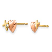 14K Yellow and Rose Gold Madi K CZ Heart and Cross Post Earrings view 2