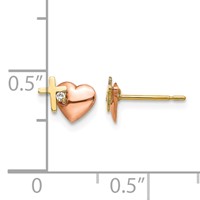 14K Yellow and Rose Gold Madi K CZ Heart and Cross Post Earrings view 4