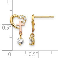 14K Madi K Two-tone CZ Cross and Heart Post Earrings view 4
