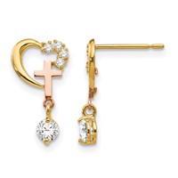 14K Madi K Two-tone CZ Cross and Heart Post Earrings view 1